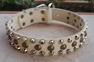 Thre Rows Leather Dog Collar &Pyramids &Studs-Studded collar S56