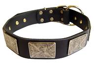 Handcrafted Leather Dog Collar With Vintage Massive Plates c83
