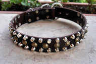 3 Rows Leather Dog Collar & Pyramids & Studs-Best dog collar 3 Rows Leather Dog Collar & Pyramids & Studs-Best dog collar