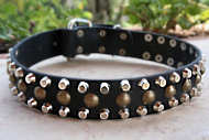 3 Rows Leather Dog Collar & Pyramids &Studs for Shar Pei - S-56 3 Rows Leather Dog Collar & Pyramids &Studs for Shar Pei - S-56