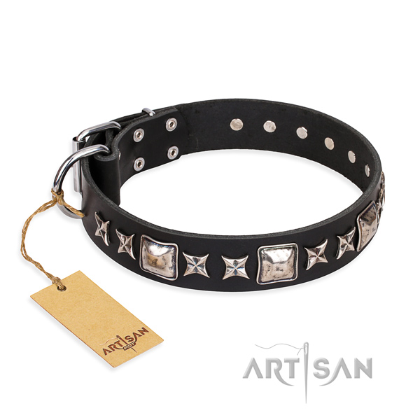Trendy natural genuine leather dog collar for everyday use