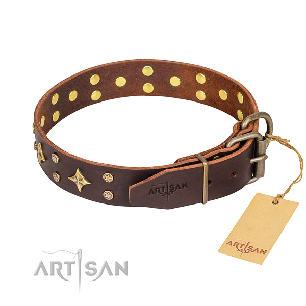 Handy use full grain leather collar with studs for your dog