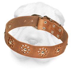 Shar-Pei Leather Collar Decorated with Flowers