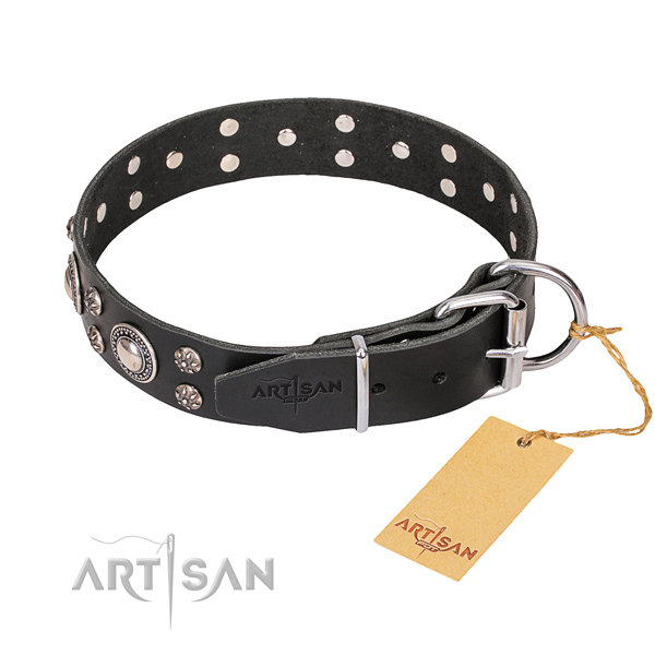 Natural leather dog collar with smoothed exterior