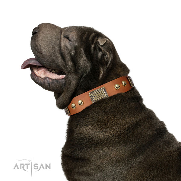 Reliable hardware on full grain leather dog collar for comfortable wearing