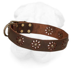 Leather Shar Pei Collar Decorated with Flower Ornaments