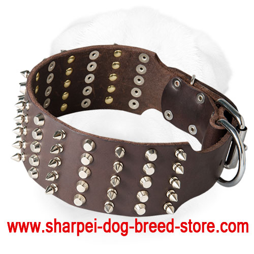 Big collar-Studs and Spikes leather dog collar for Large breeds