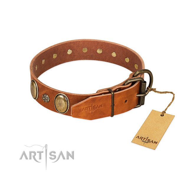 Comfy wearing soft to touch full grain natural leather dog collar