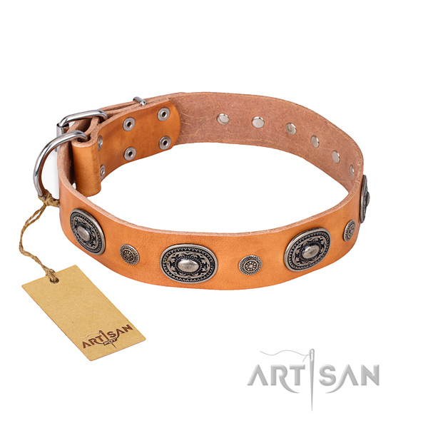 Gentle to touch natural genuine leather collar handmade for your canine