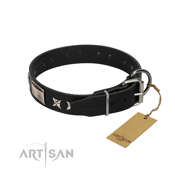 Top notch genuine leather dog collar with durable hardware