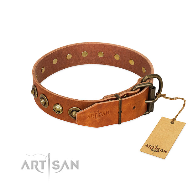 Full grain natural leather collar with unusual decorations for your pet