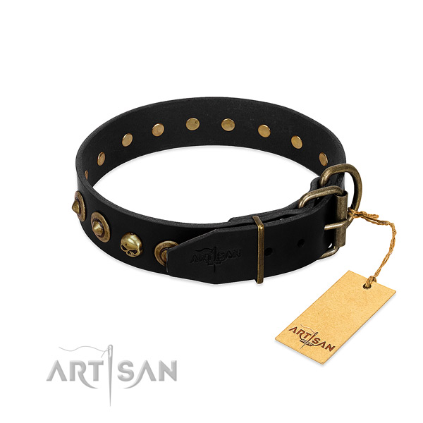 Genuine leather collar with exquisite embellishments for your pet
