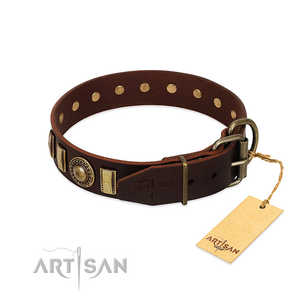Significant full grain leather dog collar with strong hardware
