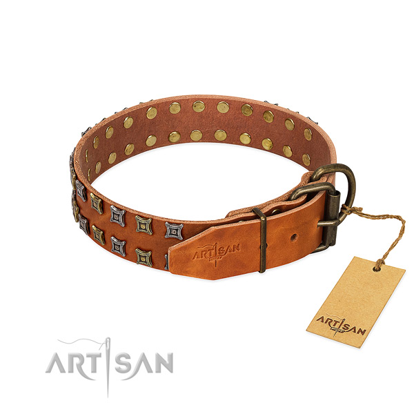 Top rate full grain natural leather dog collar crafted for your dog