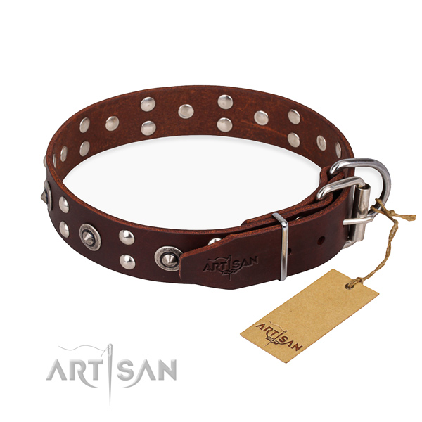 Corrosion proof buckle on full grain genuine leather collar for your beautiful pet