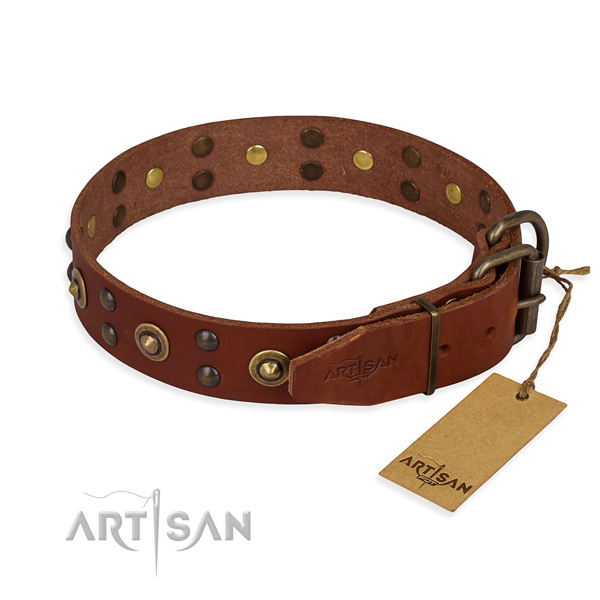 Corrosion proof buckle on genuine leather collar for your handsome doggie