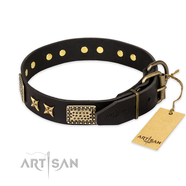 Reliable fittings on natural genuine leather collar for your handsome four-legged friend