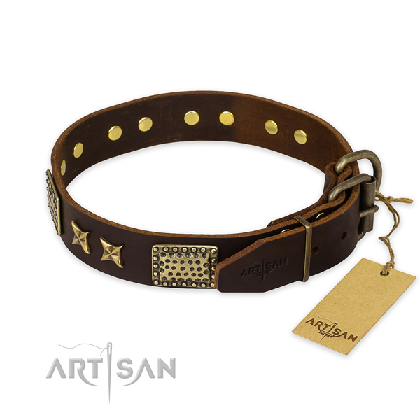 Corrosion resistant buckle on full grain leather collar for your attractive canine