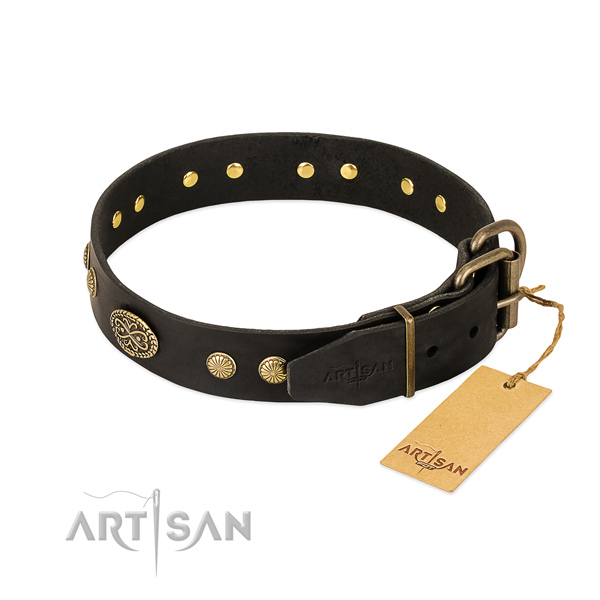 Reliable fittings on natural leather dog collar for your four-legged friend