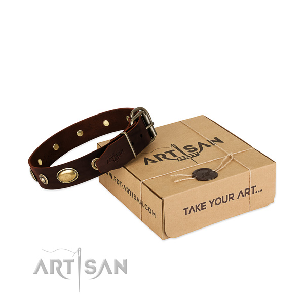 Rust resistant buckle on natural leather dog collar for your pet