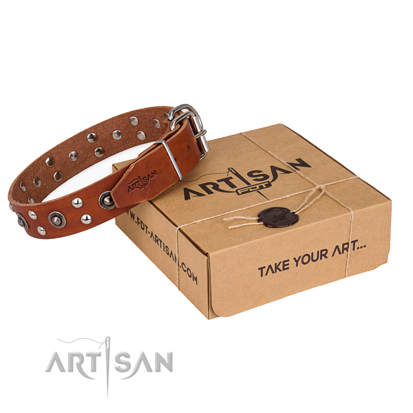 Rust resistant fittings on full grain genuine leather collar for your handsome doggie