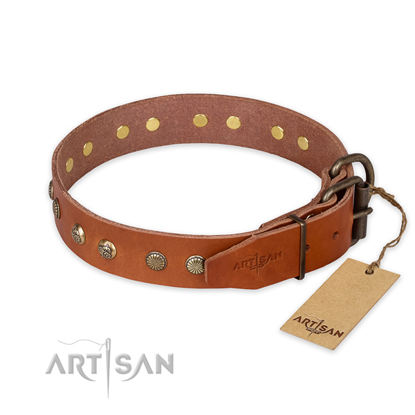 Reliable hardware on full grain leather collar for your handsome canine