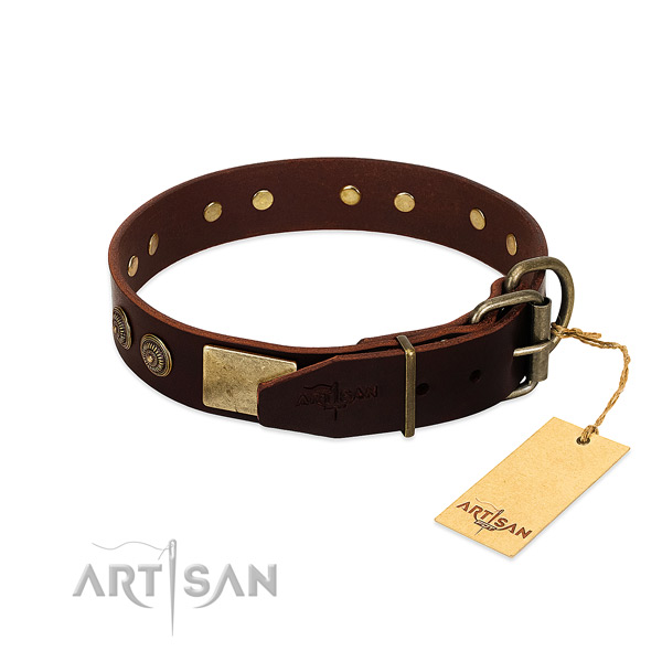 Reliable hardware on full grain natural leather dog collar for your four-legged friend